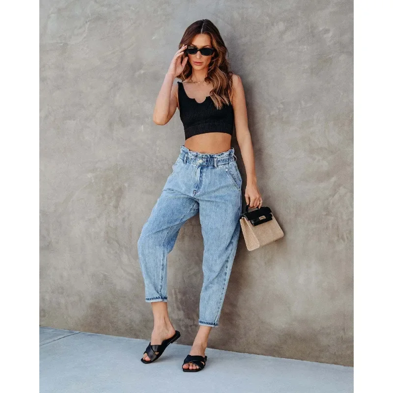 Ankle-Length Pants Jeans Women High Waist Streetwear Denim Y2K Fashion Casual Jeans Summer Straight Wash Denim Trousers