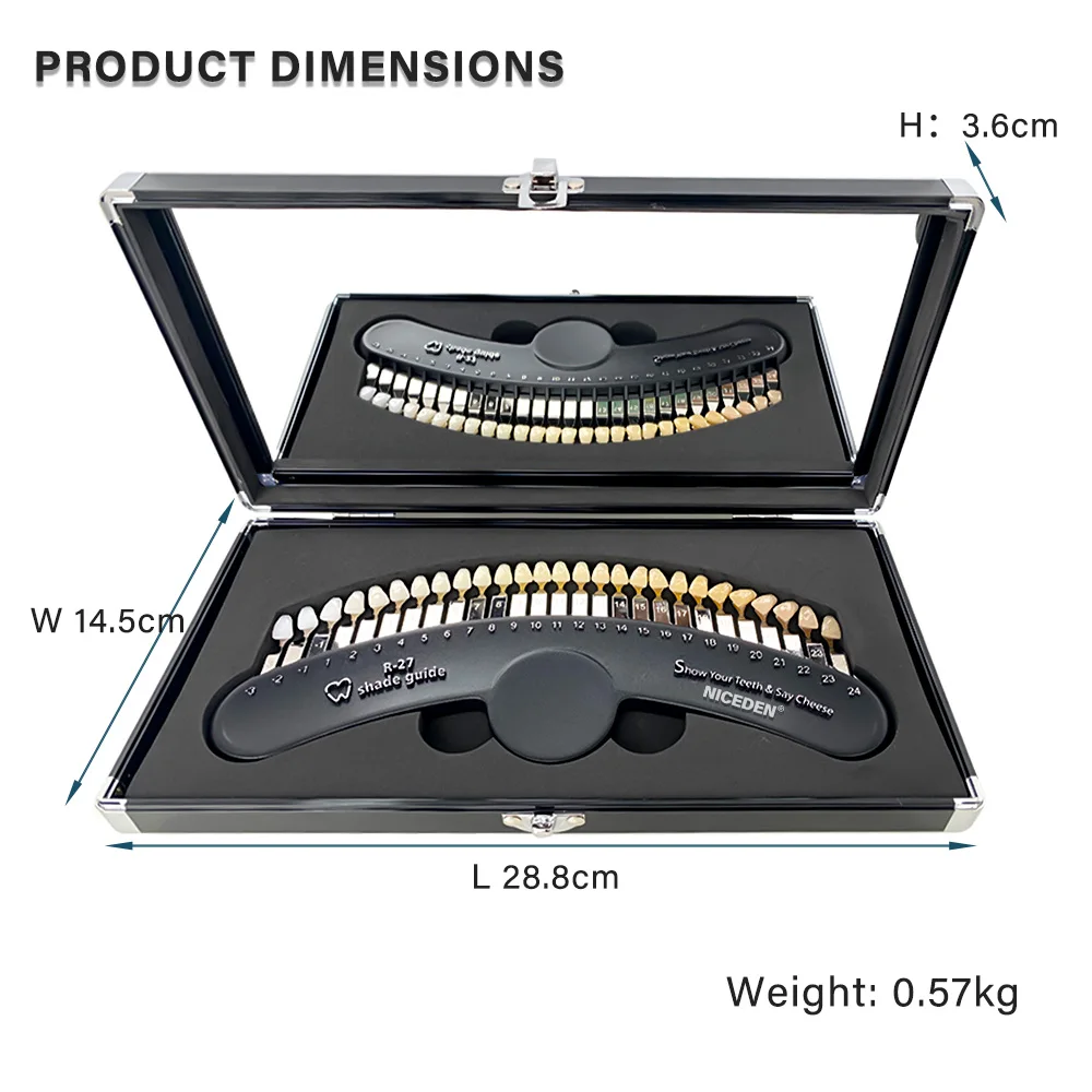 27 Colors Teeth Whitening set 3D Shade Guide Color Comparator Mirror Dentistry Cold Light Teeth White Bleaching Dental Plate