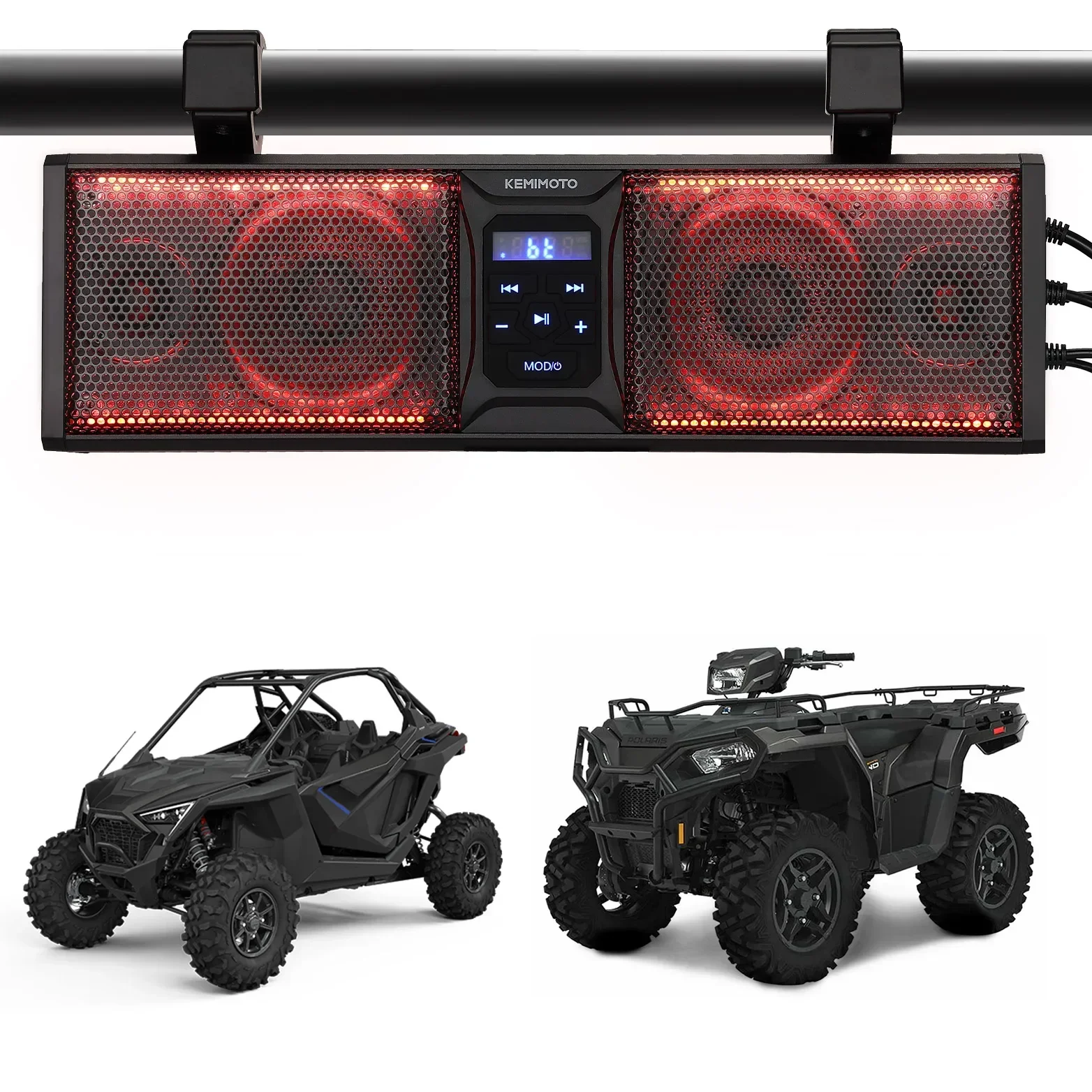 

16" UTV Sound Bar System SXS Speakers Waterproof Bluetooth Multicolor LED Lighting Compatible with Polaris RZR for Can-Am X3