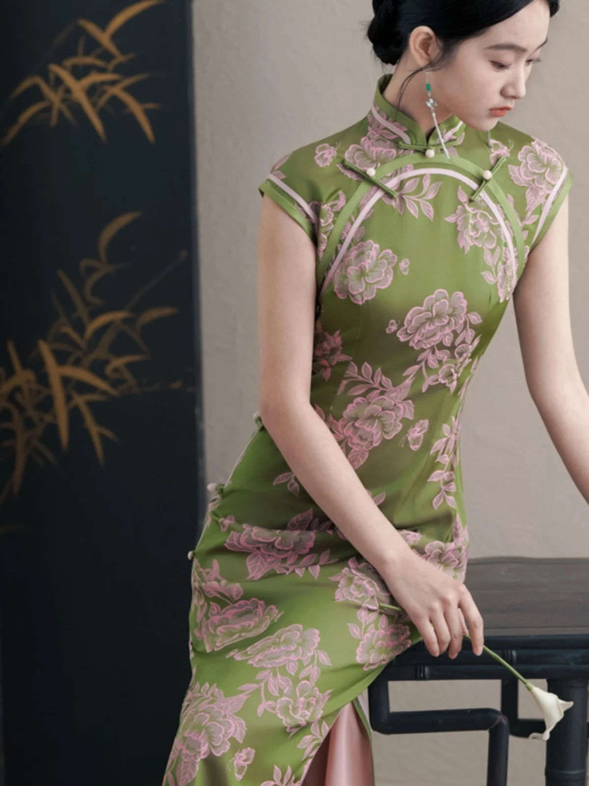 

Элегантное винтажное платье в стиле республика с низким разрезом, китайская мода для женщин старше 35 лет