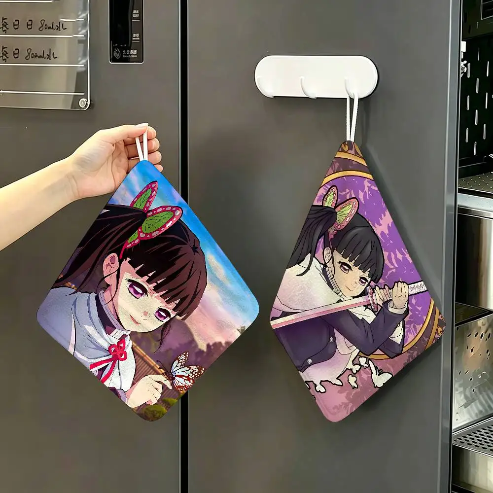 Cartoon Character Tsuyuri Kanao Hanging Kitchen Towel, Polyester Cotton Fabric, Absorbent Hand Wiping Towel for Home Dormitory