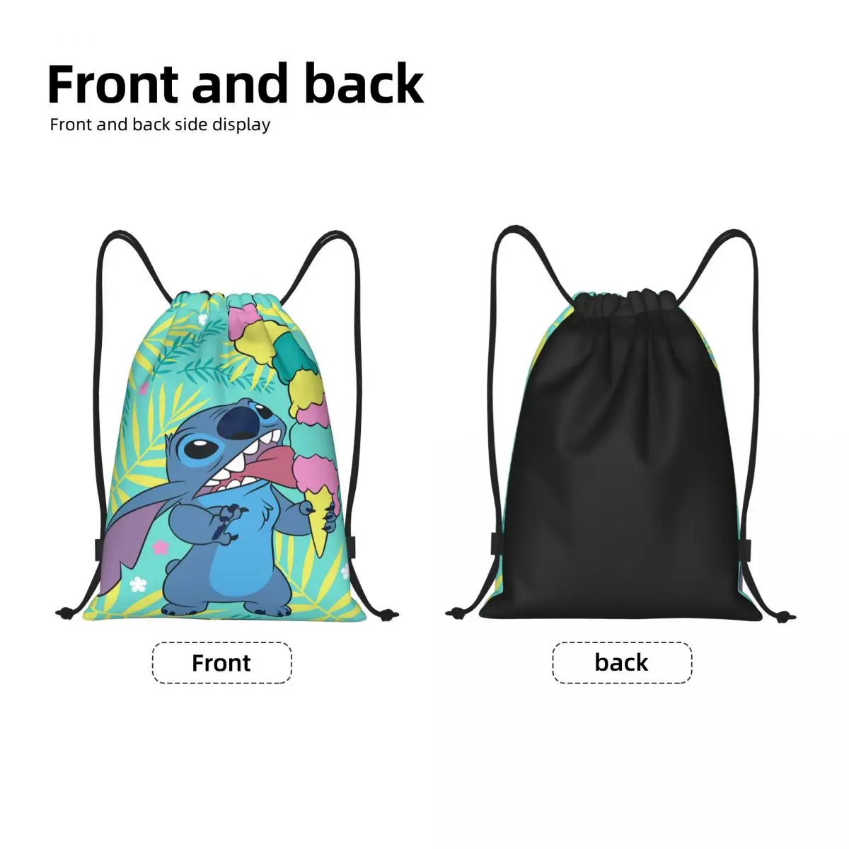 Custom Lilo And Stitch Ice Cream Drawstring Backpack Bags Men Women Lightweight Anime Gym Sports Sackpack Sacks for Training