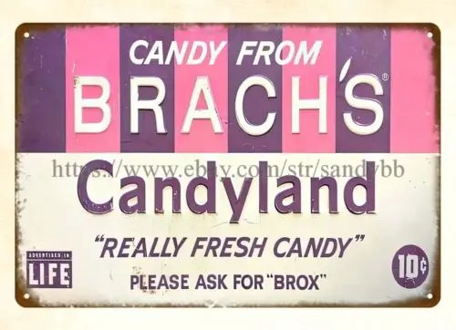 bar accessories and decor Brach's Candyland metal tin sign