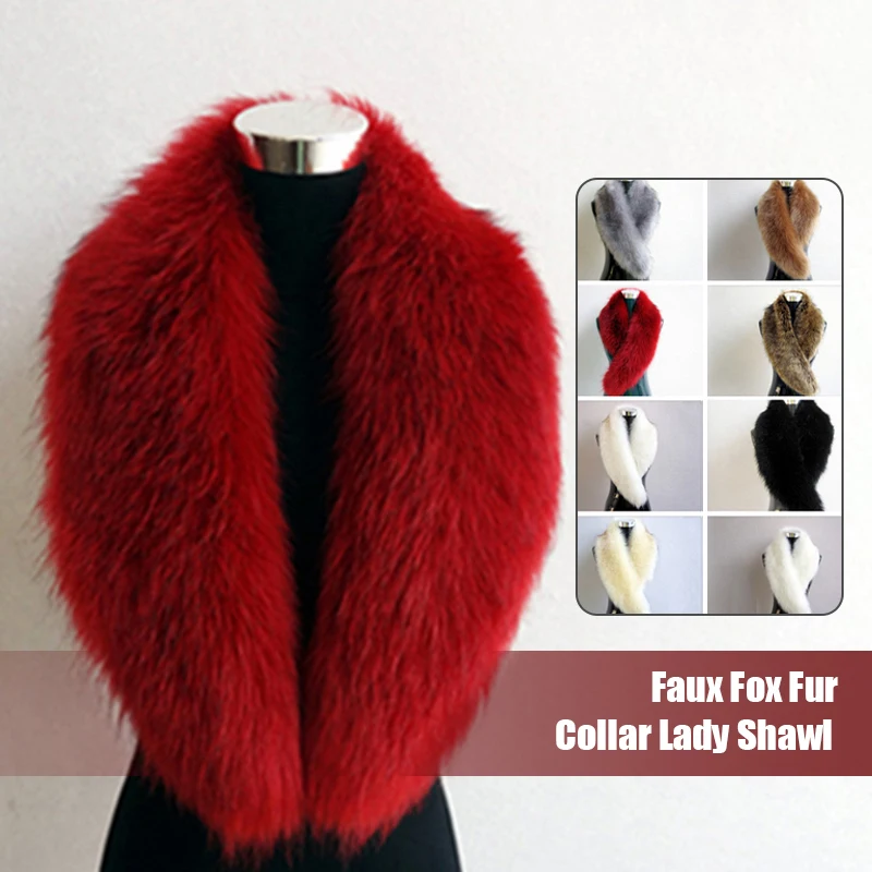 100cm Women Artificial Wool  Fox Fur Scarf Winter Warm Faux Fox Fur Collar Lady Shawl Band Trimming Coat Hat Scarf Accessories