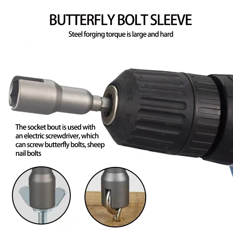 Imagem -04 - Polegada 6.35 mm Hex Shank Soquete Adaptador Porca para Ferramenta Elétrica Slotted Butterfly Bolt Socket Wrench Chave de Fenda Elétrica Manga 1