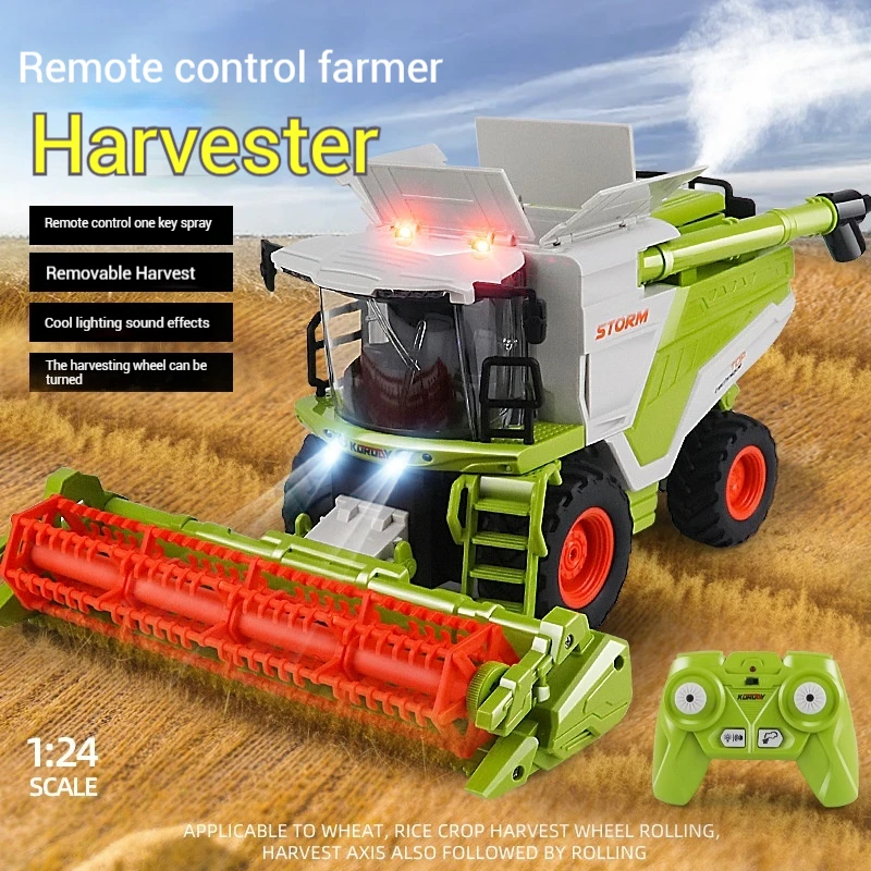 1: 24 6608 Rc Remote Control Spray Harvester Tractor Engineering Vehicle Light Sound Effect Children Toy Car Model Birthday Gift