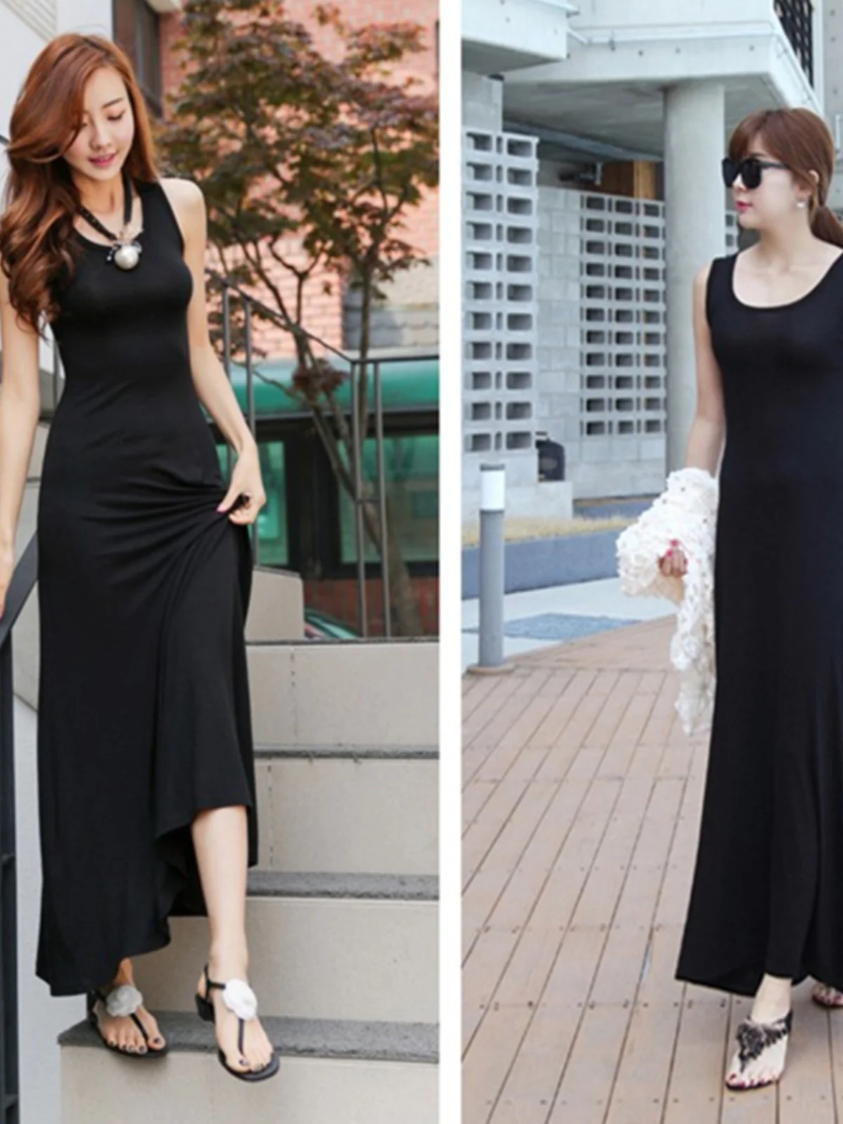 Summer Thin Modal Long Dress Women Loose Black Versatile Dress Strap Vest Skirt Sleeveless Large Size A-Line Korean Style