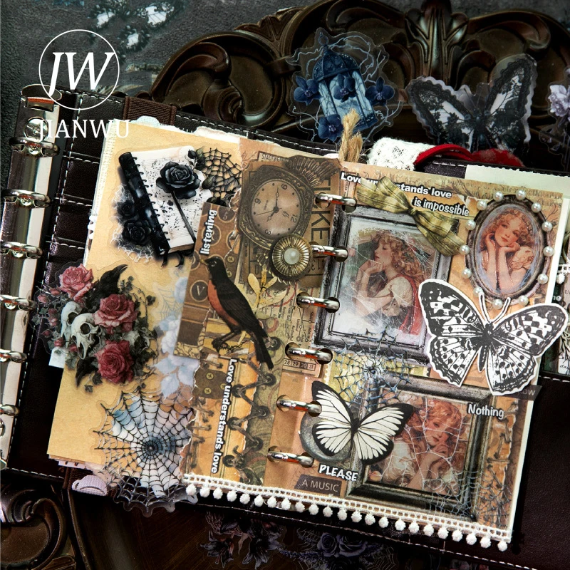 JIANWU سلسلة القلعة المنسية خمر فراشة داكنة زهرة المشهد المواد ملصق الحيوانات الأليفة مجلة القرطاسية الإبداعية #4
