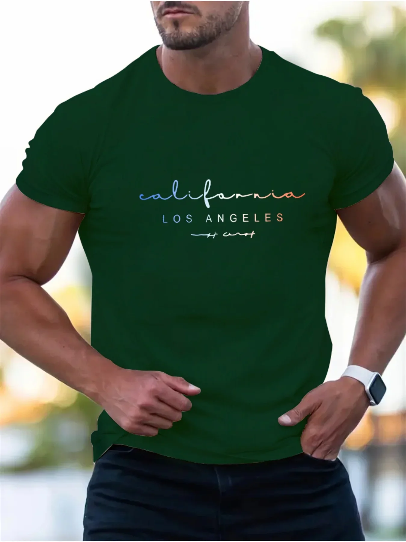 T-shirt à manches courtes et col rond pour hommes, 100 coton, à la mode, sport décontracté, ample, grande taille, lettre de Los