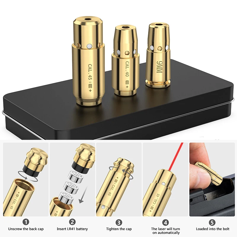 

MidTen Laser Bore Sight Boresighter for 9MM/ .40 S&W/ 45ACP Bore Sighting Kit Red Laser For Pistol Handgun Hunting Outdoor Brass