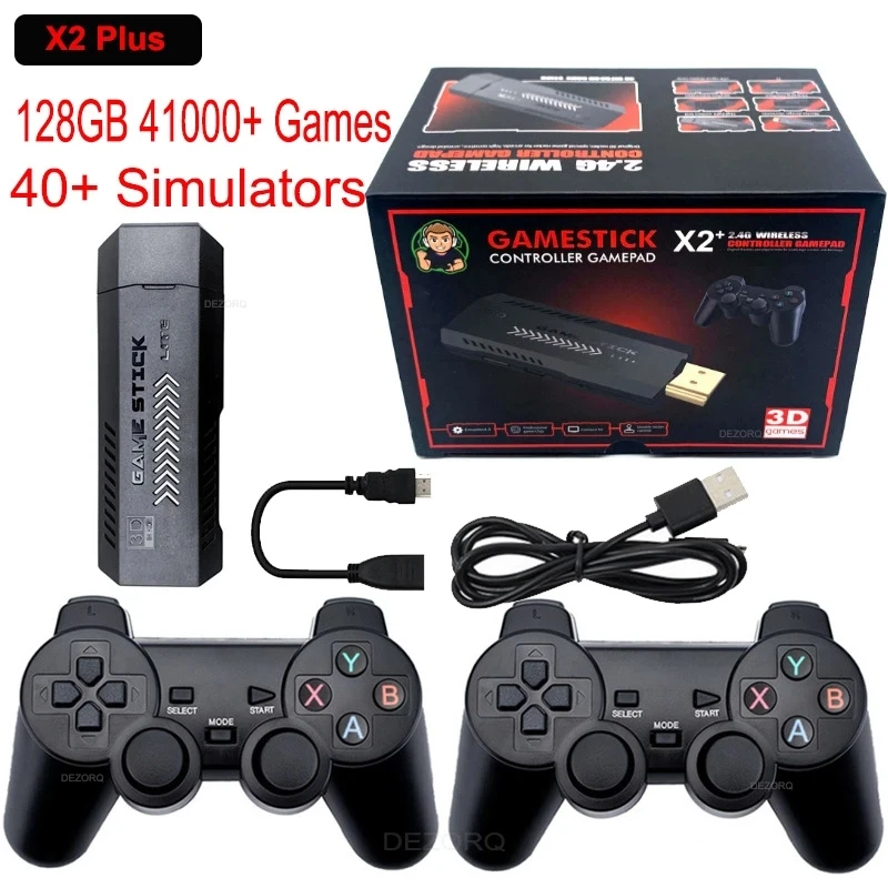 X2 Plus Retro TV Game Console 3D HD HDMI Output Ultra Low Latency TV Game Stick 2.4G Dual Handles Portable Home Games Console