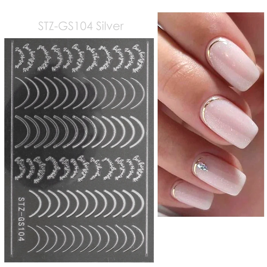 3D Eenvoudige Lijnen Nail Stickers Rose Gold Metal Streep Letters Decals Curve Gel Nagels Art Sliders Polish Manicure Decor BESTZGS014