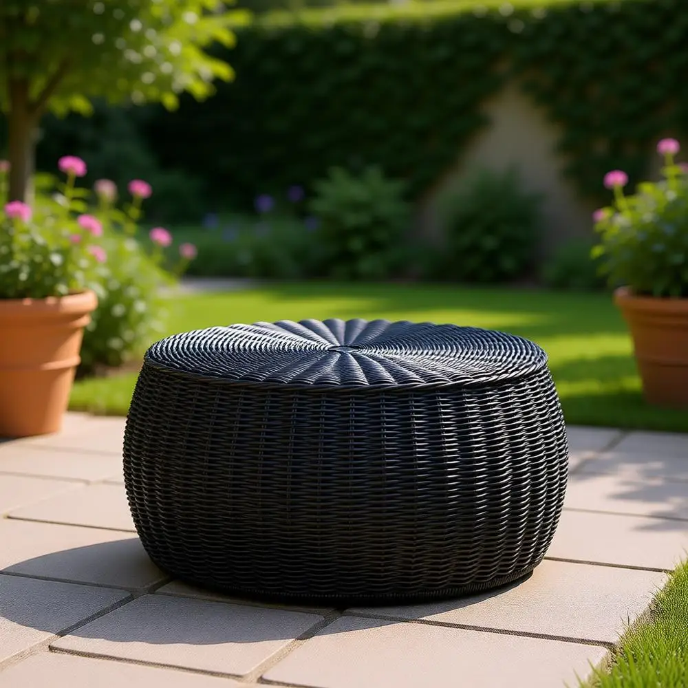 

Черный пуф-органайзер ручной работы из смолы