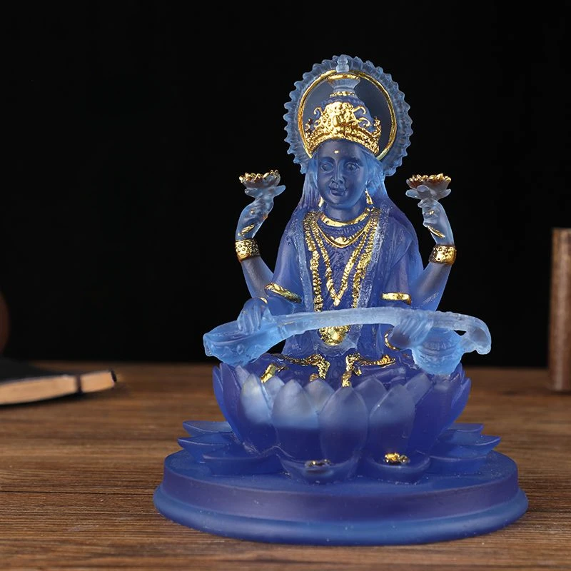 Estátua deusa auspiciosa Feng Shui Saraswati Myriad Voices Figuras hindus Enfeites para casa