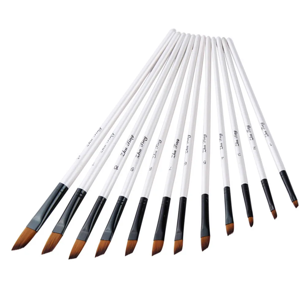 

12Pcs Oil Painting Brush Set Wooden Handle Nylon Bristles Rust Resistant Lightweight Suitable for Watercolor Gouache Art Drawing