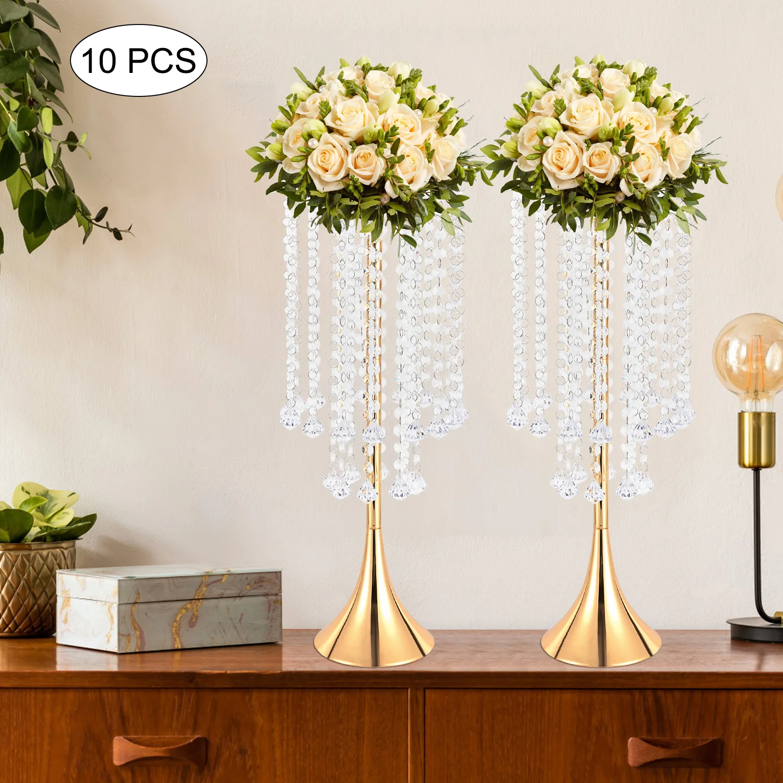 

10Pcs Wedding Flower Stand Holder 55.6cm Tall Crystal Grand Centerpiece Stands, Display Stand Geometric Display Stand Decor