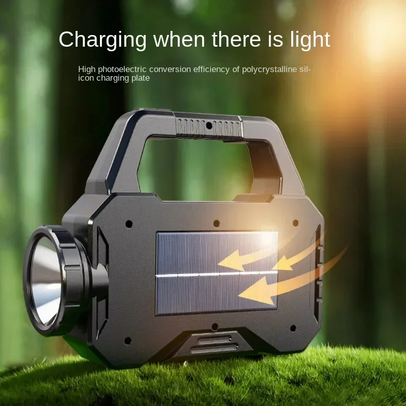 

Outdoor Camping Searchlight Type C Rechargeable Solar Camping Lantern Long Range Outdoor Emergency Light Waterproof Super Bright