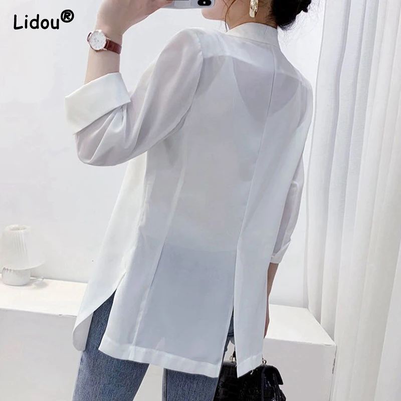 Solid Color Simplicity Loose Three Quarter Sleeve Notched Elegant Blazers Casual 2023 Women's Clothing Spring Summer Thin Tops