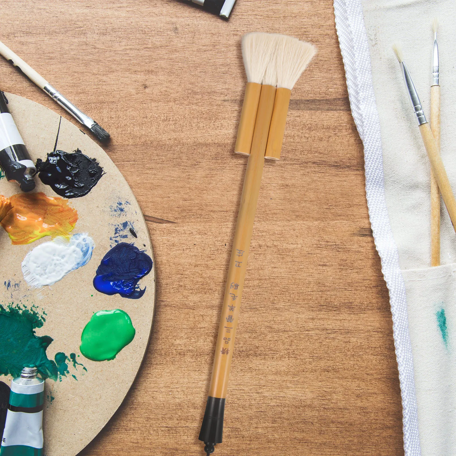 

Wool Paint Brush Bamboo Handle Flat Handle for Watercolor Drawing Painting Crafts Portable Art Brush Tool Travel Watercolor