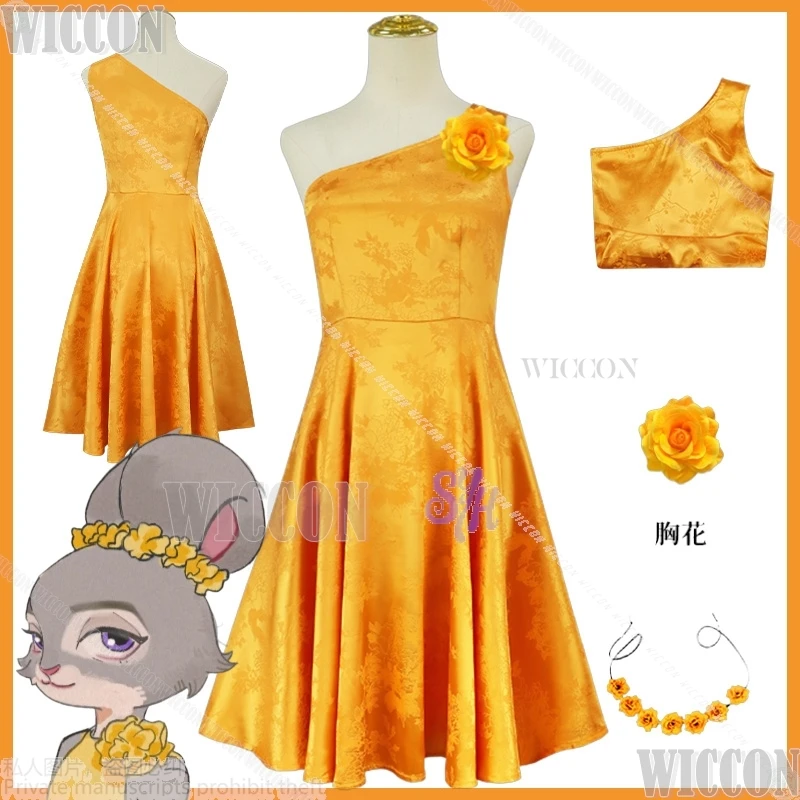 

Kawaii Furry Judyyy Cosplay Movie Fox Rabbit 2 Anime Clothes Evening Gown Yellow Flowers Sweet Dress Girls Halloween Carnival