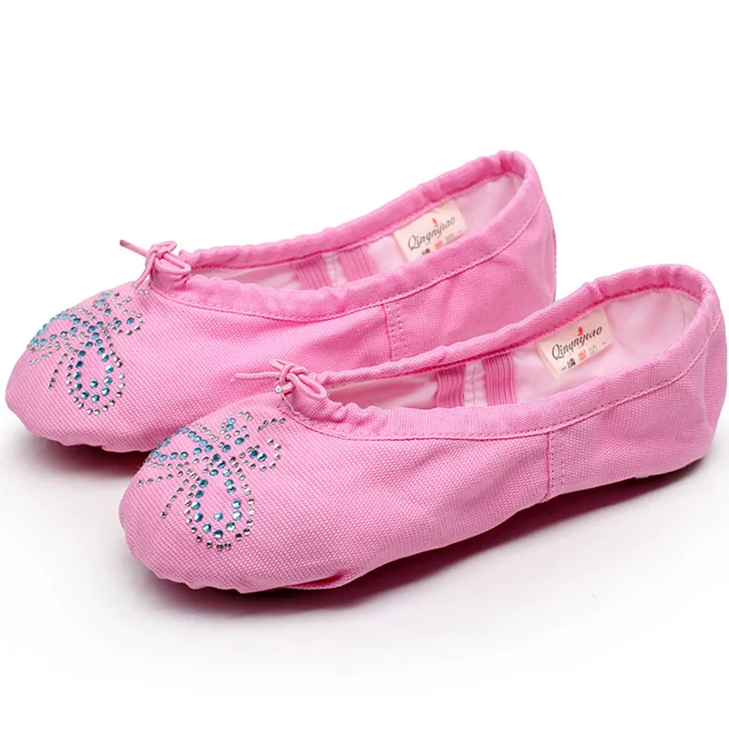 Adults Dance Shoes Soft Ballet  Girls Canvas Shoes Yoga Practice Shoes with Butterfly Rhinestone Dancing Shoe