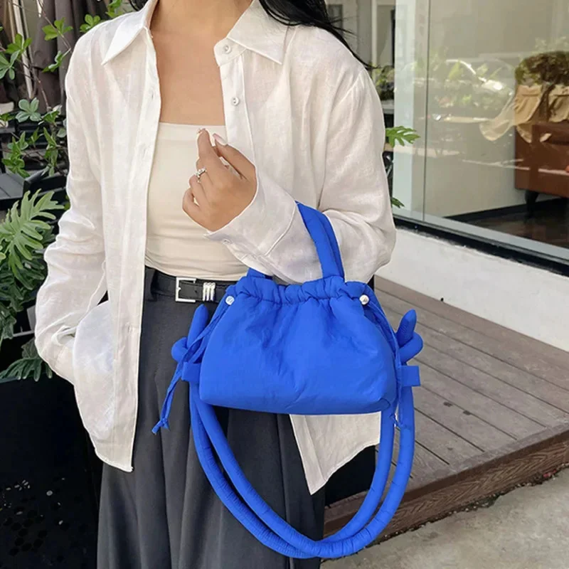 

New Casual Nylon Puffer Tote Bag Designer Simple Vintage Large Capacity Handbag Drawstring Backpack Women Shoulder Crossbody Bag