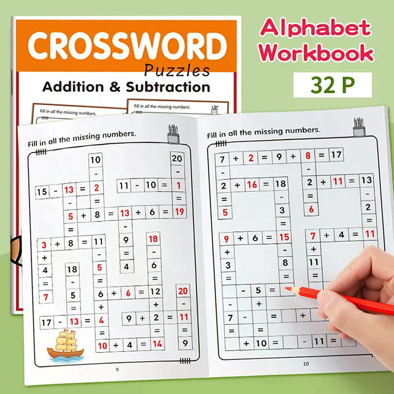 Math Workbook For Kids Ages 5-8 Math:Math Crossword Puzzles Addition And Subtraction Workbook