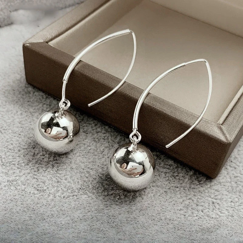 

Real 925 Sterling Silver Round Ball Bead Stud Earrings for Women Exaggerate Trendy Fine Jewelry Minimalist Accessories