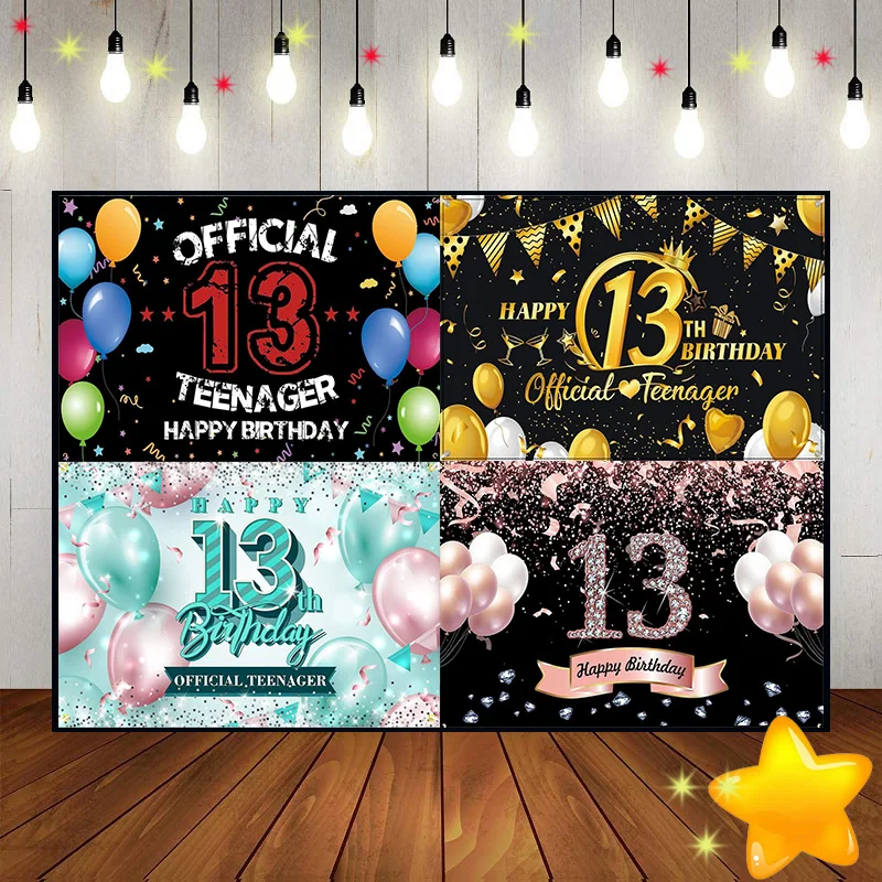 Happy 13th Birthday Background Girl Boy or Vintage Communion Red Baby Room Decoration Prince Game Machine Party Golden Banner