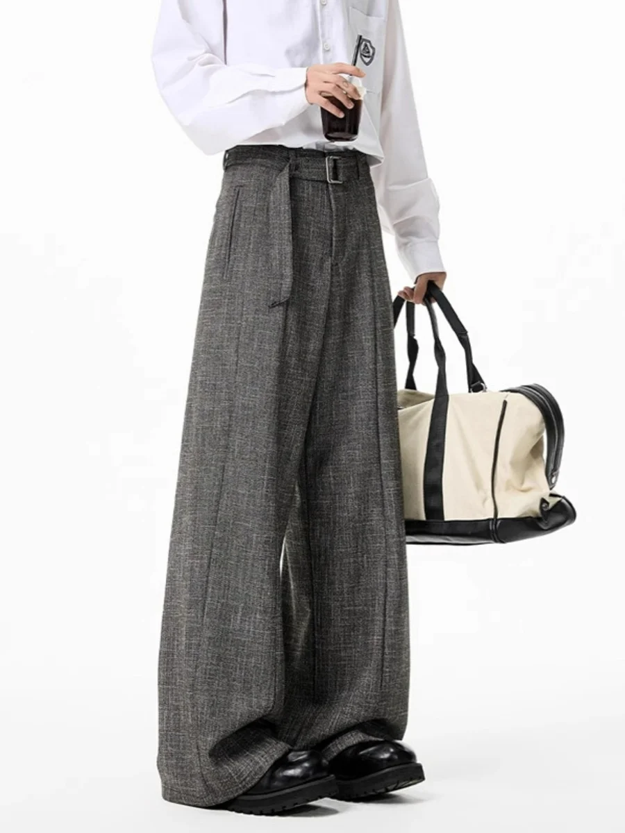 

Cleanfit Texture Men's Casual Pants Loose Fit Drapey Comfortable All-Match Belted Sword Long Trousers Polyester Fiber