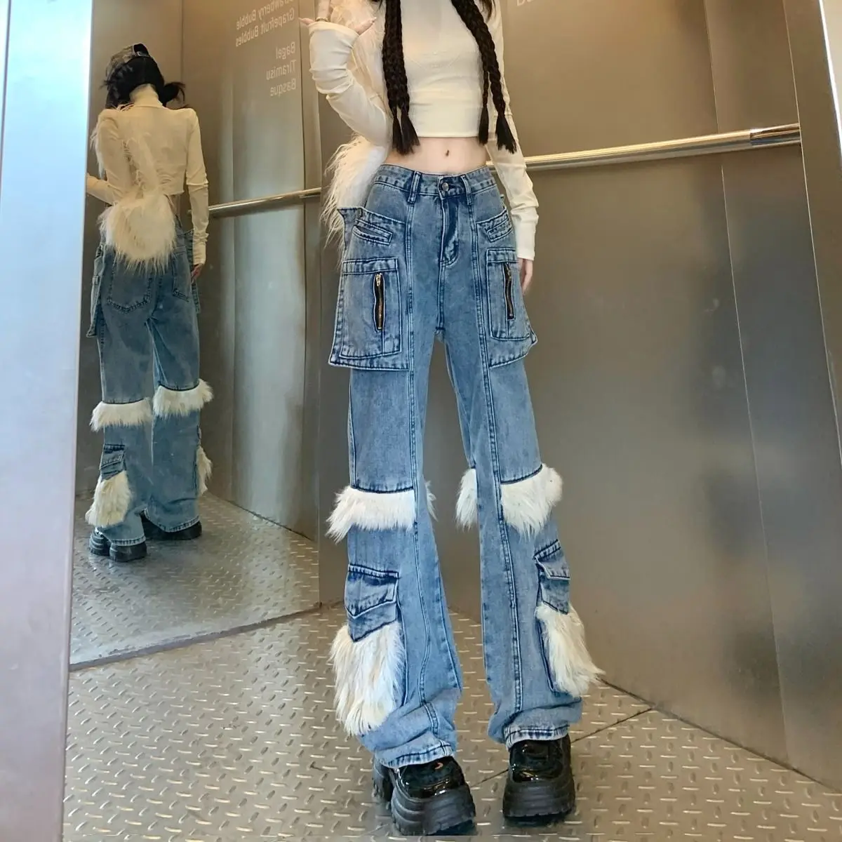 2025 Herfst Winter Vrouwen Y2k Vintage Streetwear Harajuku Laagbouw Denim Flare Broek 2000 S Amerikaanse Retro Broek Cargo Jeans