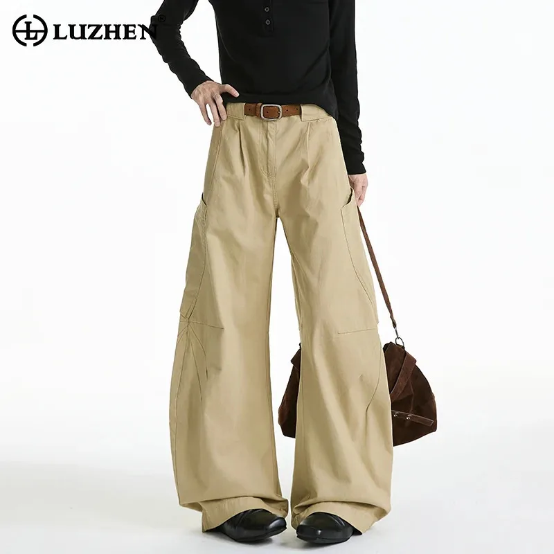 

LUZHEN Color Original Pockets Decorate Niche Loose Casual Solid Pants Men's Fashion 2025 New Handsome Wide Leg Trousers JY5587