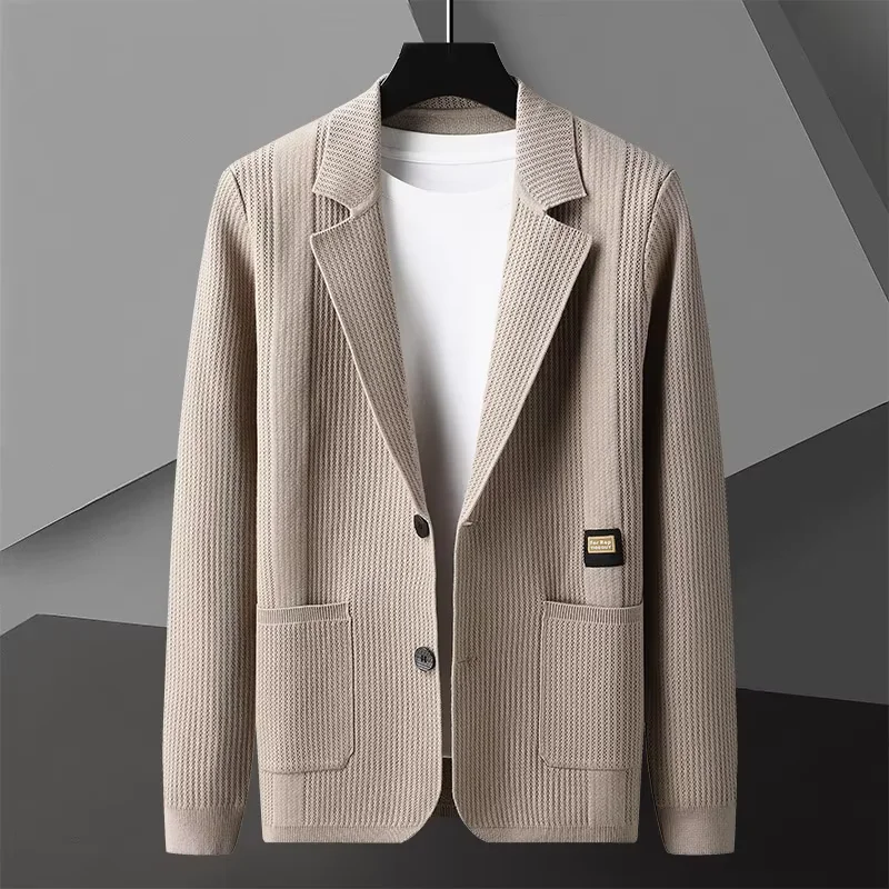 European high-end suit collar solid color knitted cardigan men's 2025 autumn winter luxury button business casual sweater coat