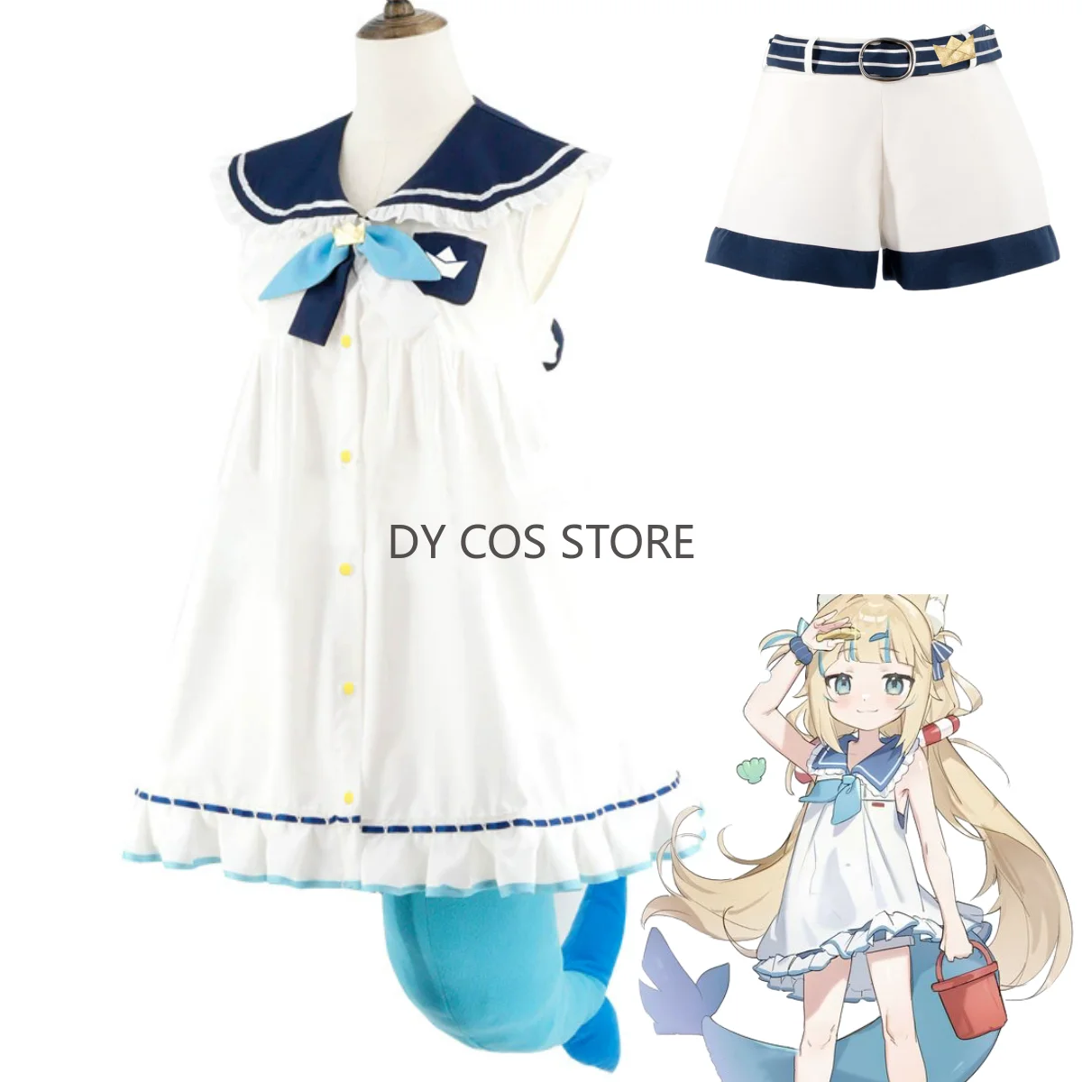 

Virtual YouTuber Gura Reincarnation of Shark Sameko Saba Cosplay Costume Vtuber Hololive Dress Tail Woman Kawaii Party Suit