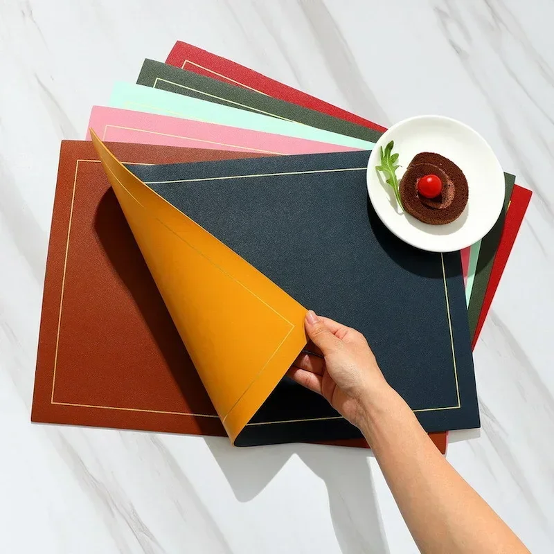 Northern INS PVC Leather Placemat Solid Color Square Heat-Resistant Waterproof Double-Layer Table Mats