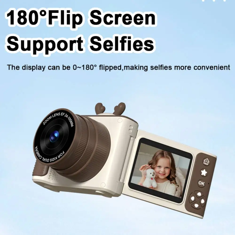 Kids Digital Camera 1080P HD Video Camera 2.4 Inch Flip Screen Digital Camera Telescopic Lens Photography CCD for Kids Gifts