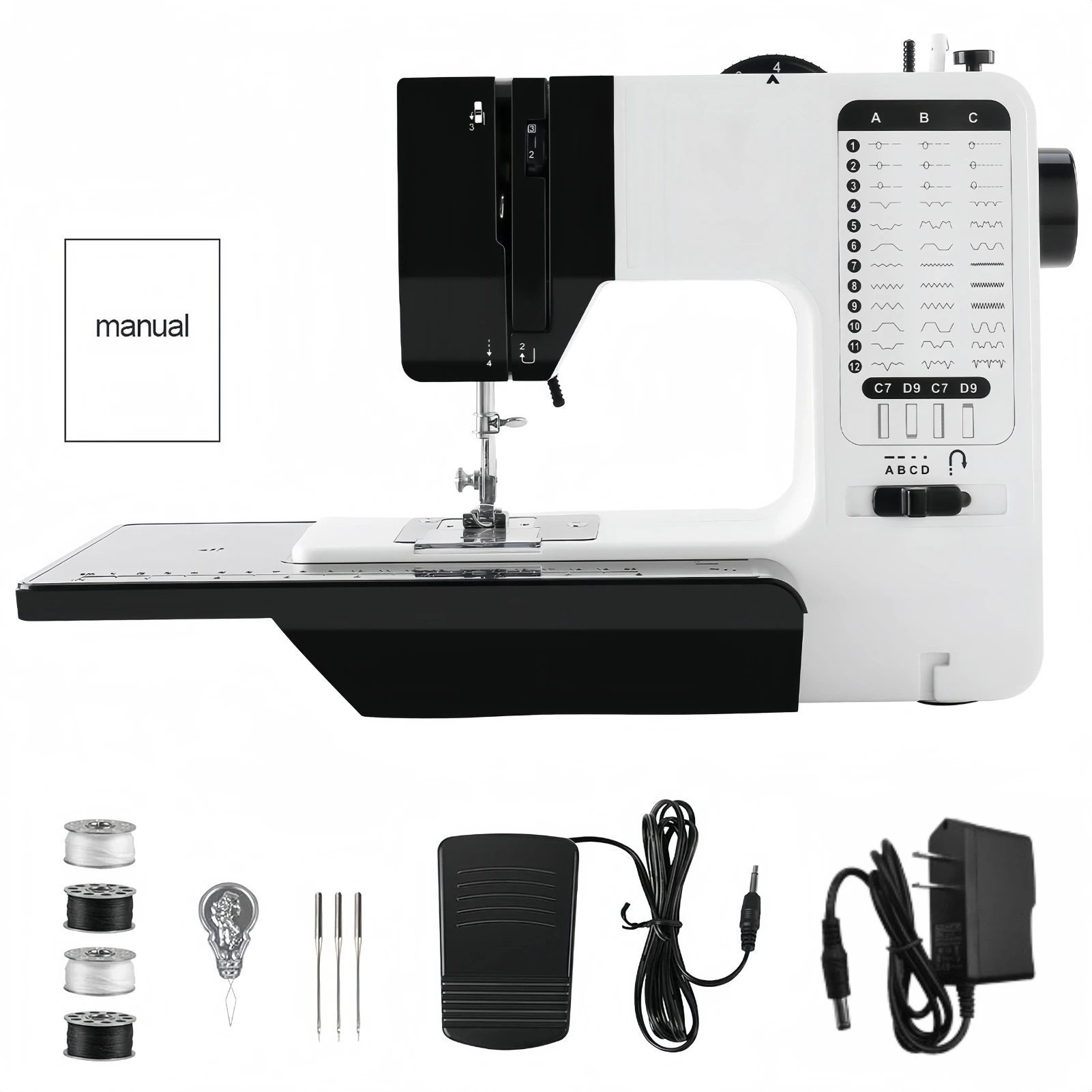 

12 Stitches Mini Sewing Machine Electric Double Thread Sewing Machine with Extension Table Automatic winding design US