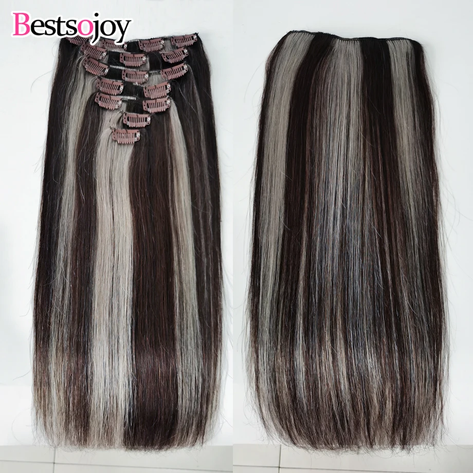 Grampos em extensões de cabelo humano destaque loira marrom cabeça cheia grampo em extensões de cabelo natural grampos de cabelo bestsojoy