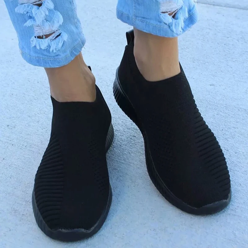 Casual Shoes Fashion 2024 New Sneakers For Women Solid Color Trainers Women Sneakers Slip On Sock Women Shoes Ladies Flat Shoes