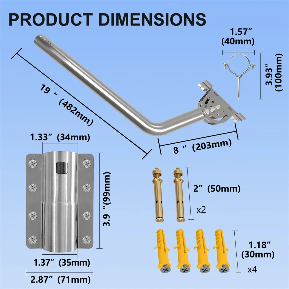 Para starlink v2 suporte de antena de braço longo ajustável kit de instalação de pivô resistente de aço inoxidável, para montagem em telhado e na parede