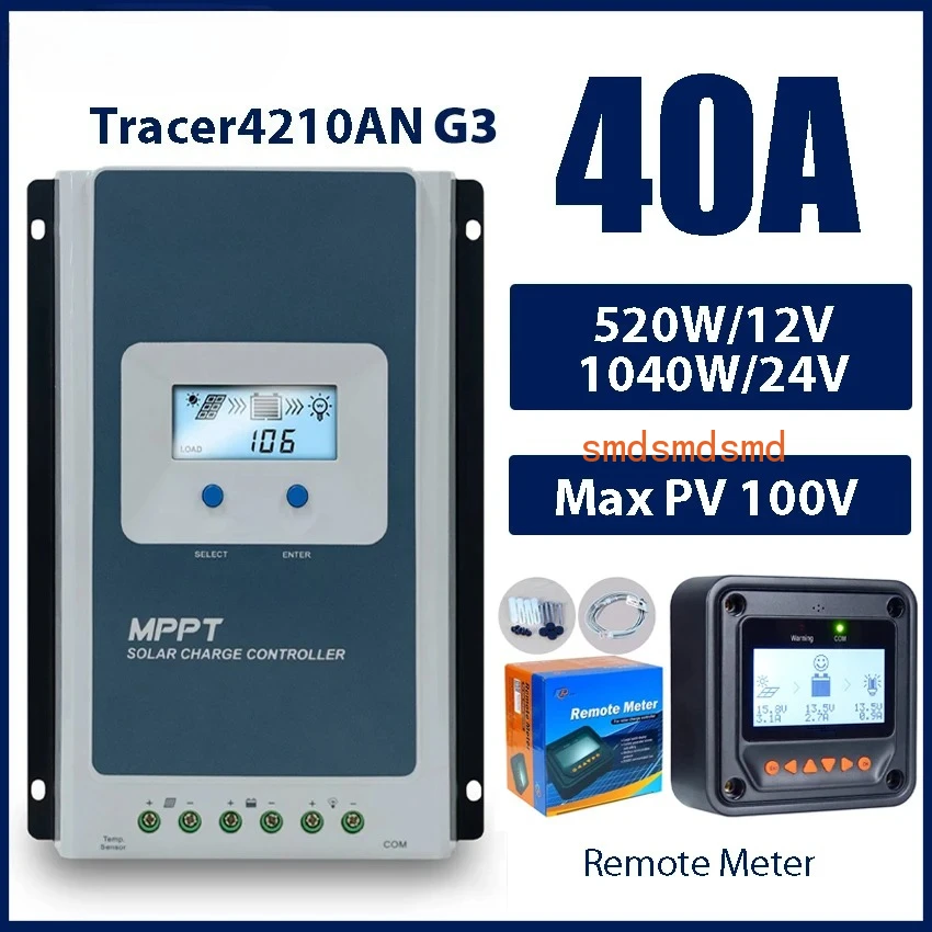 

40A MPPT Контроллер заряда солнечной батареи 12 В/24 В Макс. напряжение батареи Солнечная панель 100 В Регулятор EPEVER с ЖК-дисплеем Дистанционный монитор данных НОВЫЙ