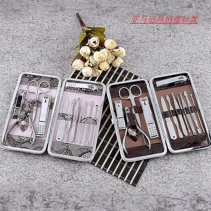 Fashion Lace Pattern Nail Clipper Set Complete Manicure Pedicure Tool Kit Nail Cutter Cuticle Scissors Grooming Beauty Gift Box