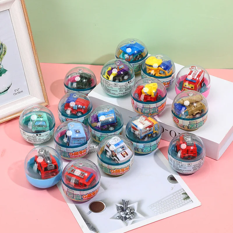 5 unids/bolsa 55mm divertido huevo retorcido coche rompecabezas juguete coche de ingeniería para niños juguetes lindo coche extraíble de dibujos animados niños regalo de fiesta de cumpleaños