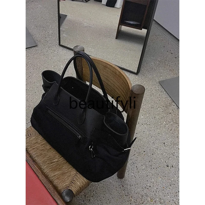 Black tote bag large capacity premium texture niche casual commuting laptop bag