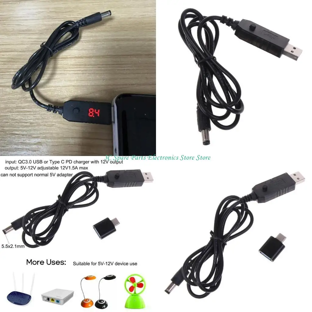 SZ 100cm QC3.0 USB C PD to 5V-12V 5.5x2.1mm Power Cord for Any 6V-12V Device