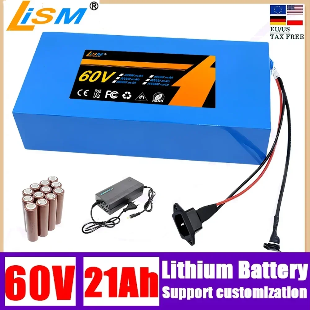 60V 21Ah new 16S7P 18650 lithium battery pack 1000-2500W High power ebike cells Electric bicycle scooter Motorcycle customizable