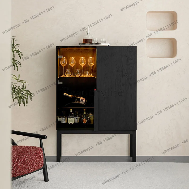 

Italian minimalist glass dining side cabinet with lamp living room household storage cabinet