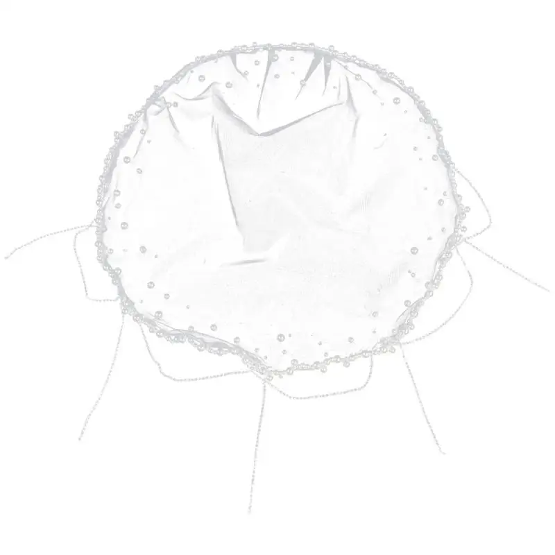 A52E Delicate Pearls Decorated Bridal Veil Soft Tulle Fabric Formal Event Essential
