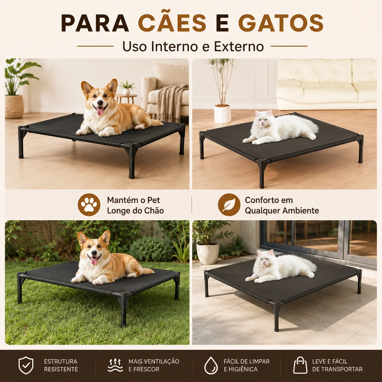 Sturdy Raised Dog Bed for Large Breeds - Reinforced Joints & Rubber Feet, Prevents Slipping on Hard Floors