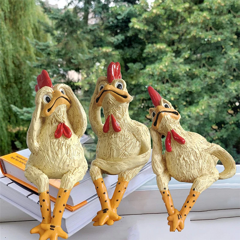 

Sitting Chick Figurine Cartoon Yellow Chicken Statue Sculpture Resin Hen Animal Model Home Office Desktop Easter Decoration